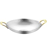 Angoily Edelstahl Kochtopf mit Doppelgriff 8 Zoll Kleiner Wokpfanne mit Antihaftbeschichtung Hitzebeständig und Spülmaschinengeeignet für Haushalt und Restaurant