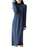 Damen Kaschmir-Kleider für Wollstrickkleidung, langer Stil, weibliche Pullover, blau, M
