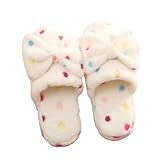 GHUUUJKI Hausschuhe Frauen Warme Hausschuhe Herbst Herbst Winter Bogen Wärme Dicke Plüsch-Rutsch-Freizeitschuhe Weicher Schlafzimmerboden Boden-Weiß-36-37