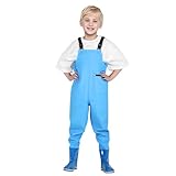 Wathose Kinder Wasserdicht mit Stiefel Kinderwathose Mädchen Regenhose mit Stiefeln Matschhose Jungen Anglerhose mit Stiefel Junior Hosenträger Matschhose Regenstiefel rutschfeste Sohle Gummistiefel