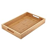 Serviertablett mit Griffen, Bambus Tablet Holz Tablett Frühstückstablett Holztablett mit Griffen Serviertabletts Küchentablett Servierplatte für Frühstück Getränke Küchen Deko Bet