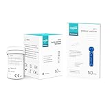 EUROPAPA 50 STK Blutzuckerteststreifen und 50 STK Lanzetten Kombination, Steril Einweglanzette, Blutlanzetten, Teststreifen kompatibel nur mit EUROPAPA BG-Serie Blutzuckermessgerät