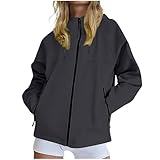 KOG Regenjacke für Damen Wasserdicht Übergangsjacke Leichte Windjacke Outdoor Jacken Einfarbige Oberteile Frau Herbstjacke Dünne Steppjacke Casual Teenager Mädchen Winterjacke Schwarz S