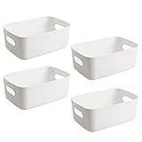 Jesdavan Aufbewahrungsbox Weiß, 4 Stück Aufbewahrungskisten, Aufbewahrungsbox Kunststoff, Korb Plastik, Ordnungsbox, Multifunktion Geeignet für Küche Bad Kleiderschrank(20 x 14 x 7 CM)
