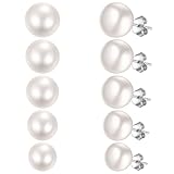 Reccisokz 5 Paar Damenperlenohrringe,Damenohrringe-Set,Runde Kugelperlenohrringe,Perlen Ohrringe,Gemischte Größen 4mm/5mm/6mm/7mm/8mm