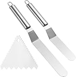 4 Stück Winkelpalette Edelstahl Set, Winkelpalette Torte Kuchenmesser mit 2 Dreiecksschaber, Tortenmesser Streichpaletten für Torten Tortenspachtel Winkelpalette für Kuchen Backen(Silber)