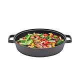 DAHAD Bratpfanne mit zwei Griffen, Induktiv, Ø 22 cm, Geeignet für alle Herdarten, Gusseisen, Grillpfanne, Pfanne Ohne Beschichtung für Dämpfen, Braten, Schmoren und Kochen, Schwarz