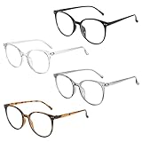 AHEJIOO 4 Pack Blaulichtfilter Brille,99% Blaulichtblockierung Brille Schutz Vor Augenermüdung Und Uv-Blendung Augenoptik Brille Lesehilfe Für Damen Herren,Anti Blendung Runde Rahmen Brille