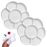 Kunststoff Runde Palette,Mischpalette, Aquarellpalette,Malpalette aus Kunststoff 7 Farbmulden Zum Mischen,Weiße Palette,Universalpalette für DIY Kunst Malerei,17 x 17cm (2)