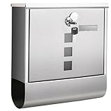 SONGMICS Briefkasten, Postkasten, Schloss mit Kupfer-Schließzylinder und drehbarer Abdeckung, Sichtfenster, Namensschild, Zeitungsfach, einfache Montage, 10 x 30,8 x 33,8 cm, silbern GMB020S02