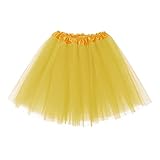 Damen Tüllrock Unterrock Kurz Ballett Tutu Regenbogen Tüllrock Elastischer Bund Petticoats Mini Rock Rockabilly Frauen Faltenrock Tanzkleid für Karneval Kostüme Mottoparty (Yellow, Einheitsgröße)