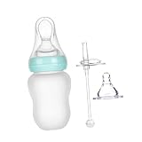 JOINPAYA Flaschen fütterung gerät Babynahrung Babyflaschen Babyflasche mit Strohhalm flaschen milchwärmer Milk bottle Nuckelflasche Babyflasche aus Silikon Kieselgel Blue