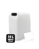 Trevendo Wasserkanister 10 Liter (DIN 51, Ø44 mm) - eingeprägte Literskala - Lebensmittelecht - BPA-frei - Ideal für Camping, Reisen und mehr - inkl Beschriftungsetikett