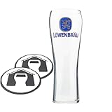 GarageBar | Lowenbrau Bierglas | Pint Nukleiertes Bierglas | Offizieller Merchandise-Artikel | PerfectDraft kompatibel | Kommt mit 2 x Biertropfmatten | 1 Glas