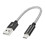 CableCreation Kurzes Kabel, USB zu Micro-USB, A-Stecker auf Micro-B Schnellladekabel, 24AWG Dreifach Abgeschirmt, Kompatibel mit TV-Stick, Chromecast, PowerBank Android Phone, 15cm/Schwarz