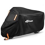 toptrek Motorrad Abdeckplane Outdoor XXXL Motorradabdeckung Wasserdicht Motorradgarage Winterfest Motorradplane mit Schlossloch für Harley-Davidson, Honda, Suzuki, Kawasaki (265x105x125 cm)
