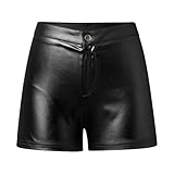 Damen-Shorts aus Lackleder oder glänzendem Metallic-Leder, hohe Taille, sexy schick, festlich, für Karneval – bequem für den Alltag und Partys, Mini-Shorts, Hot Pants, 01 - Schwarz, l