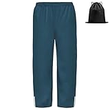 BSBUY Regenhose Kinder Matschhose Regenlatzhose mit Aufbewahrungstasche Ohne Träger mit Reflektorstreifen Regenbundhose Wasserdicht Winddicht Atmungsaktiv Rain Pants Unisex Matschanzug(Marineblau,152)