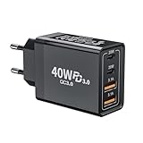 USB C Ladegerät, 40W 4-Ports Mehrfach Ladegerät mit USB-C und USB-A, Schnellladegerät PD 3.0 Power Adapter USB Netzteil Stecker für iPhone 16 15 14 Pro Max 13 12 11 SE XS XR 8 7, Samsung, Handys
