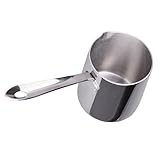 Veemoon Edelstahl Kaffeekanne 370 Ml mit Ausguss Milchtopf Butterschmelztopf 3 lagig Rostfrei für Heimcafé und Soßenerwärmen