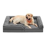 Feandrea Orthopädisches Hundebett für große Hunde, wasserdichtes Hundesofa mit abnehmbarem Plüsch-Bezug, 106 x 81 x 18 cm, schiefergrau PGW253G02
