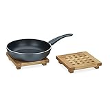 Relaxdays Untersetzer 2er Set quadratisch Bambus, Topfuntersetzer aus Holz für Töpfe, Pfannen, Teller, abwischbar, HBT ca. 4 x 20 x 20 cm, natur