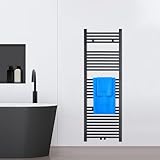 VILSTEIN® Badheizkörper [150x50cm] - Handtuchheizkörper Elektrisch Nutzbar - Handtuchtrockner Badezimmer - Handtuch Heizkörper Bad mit Seitenanschluss - Handtuchheizung - Wandheizkörper (Schwarz)