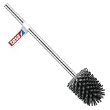tesa Silikon-WC-Bürste - hygienische Ersatz-Toilettenbürste zur Verwendung WC-Bürstengarnituren - Griff aus verchromtem Metall - Dunkelgrau - 37,4 x 7,1 x 7,4 cm