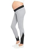 Yhong Umstandshose Damen Blickdicht Umstandsleggings für Schwangerschaft Lang Farbblock Umstandsmode für Yoga Leggings Freizeit Grau S