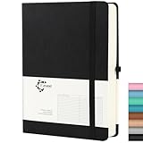 Notizbuch A5 Liniert, Hardcover Journal Notizbücher, mit 320 Seiten, 100g/m² Dickes Papier, Mehrfarbige Registerkarten, Stiftlasche und Dokumententasche, Geeignet für Schulen und Büros (Schwarz)