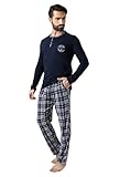 Neti Herren Schlafanzug lang Pyjama Nachtanzug100% Baumwolle M-XXL (DE/NL/SE/PL, Alphanumerisch, XL, Regular, Regular, PM00086-4 Navy)