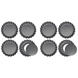 Rfeeuubft 8X Mini Tart Pans Pie Pan Antihaft 4 Rund mit Abnehmbarem Boden Robuste Quiche Form Aus Kohlenstoff Stahl zum Backen im Ofen