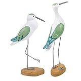 VICASKY 2 Stück Möwen-Figur aus Holz Küsten Dekoration für Regal und Tisch Natürliche Seevogel Skulpturen Wetterbeständig für Wohnzimmer Schlafzimmer und Küsten-deko