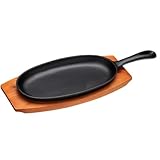 KitchenCraft World of Flavours japanische Teppanyaki Grillplatte, Gusseisenplatte mit hölzernem Untersatz, 34,5 cm x 14,5 cm, Braun