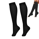 Kompressionsstrümpfe für Damen, zehenlose Stützstrümpfe, einfach anzuziehen, kniehohe Socken, Zehenstrümpfe, Kniestrümpfe, Reise-Kompressionssocken, wadenlose Socken, Schwarz , XXL