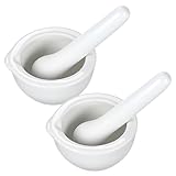 VILLCASE 2 Sets Mörser mit Stößel, kleiner Porzellanmörser Stößel Set Keramik Kleine Kräuterschale Pesto Küche Mörser Wissenschaftliches Zubehör 60 mm