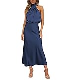 BDSCZW Damen Elegant Satin Kleid Ärmellos Hohe Taille Hochzeit Formal Hochzeitsgast Cocktailkleid Ballkleider Partykleid Midikleider(NA,S)