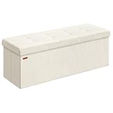 SONGMICS Sitzbank mit Stauraum, klappbare Fußbank, 38 x 110 x 38 cm, Bettbank, Aufbewahrungsbox, bis 300 kg belastbar, Wohnzimmer, Schlafzimmer, Eingangsbereich, cremeweiß LSF604W01