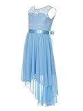 iEFiEL Mädchen Kleid Festlich Tüll Sommer Kleid Blumenmädchen Hochzeit Festzug Bekleidung mit Schleife 116-176 ZZ Hell Blau 128