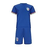 Blackshirt Company Italien Kinder Sport Trikot Set - Fußball WM EM Fan Zweiteiler Italia - Blau Größe 116