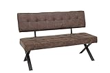 Hela Tische, Sitzbank Esszimmerbank Donna, mit Lehne, Bezug Softex Vintageoptik Braun, X-Metallgestell Anthrazit, 140x61x93 cm