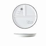 Hoshisea Teller mit Unterteilung für Erwachsene, geteilter Teller aus Keramik, für Erwachsene und Kinder, Mikrowelle und Spülmaschine (schwarze Sonne)