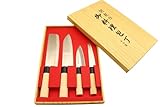 Cocktail7 Set mit 4 professionellen Küchenmessern aus Edelstahl, hergestellt in Japan – Nakiri 165 mm, Santoku 165 mm, Mini Deba 105 mm und 120 mm