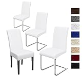 Stuhlhussen 4 Stück, Stretch-Stuhlbezug elastische Moderne Husse Elasthan Stretchhusse Stuhlbezug Stuhlüberzug . bi-Elastic Spannbezug, sehr pflegeleicht und langlebig Universal (4 Stück, Weiß)-J