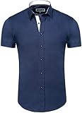 Carisma Casual Herren Hemd Kurzarm Slim-Fit mit Kentkragen für Freizeit Business Hochzeit 9102 Navy XL