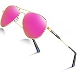 DADA-PRO Sonnenbrille Herren Polarisiert Pilotenbrille Damen Metallrahmen Retro Fliegerbrille UV400 Schutz Polarized Sunglasses Men Women (Rosa/Verspiegelt)