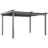Angel Living Garten Pergola 3 x 4 m Pavillon Gartenpavillon aus Aluminium in anthrazit, Dachrohre aus Stahl, Verstellbares Dach aus Polyester Grau