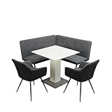 HTI living Sitzgruppe Anthrazit/Grau/Weiß Joschka Esstisch Eckbank und Esszimmerstühle