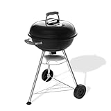 Weber Compact Kettle Holzkohlegrill (2026 Version) / Dreibein-Ständer und Räder, Hitzebeständiges, rostfreies Design, Verchromter dreilagiger Rost, 47 cm, Schwarz