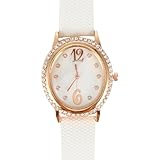 Yardwe Elegante Damen Armbanduhr Oval mit Zirkonia Steinen Quarzuhr mit Feinem Design Leicht und Modisch Passend für Büro und Alltag Stilvolle Weiße Damenuhr für Frauen